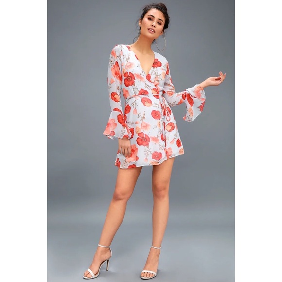 Lulu's Floral Chiffon Skater Kimono Sleeve Mini Casual Date Blue Weekend Dress - Picture 4 of 9